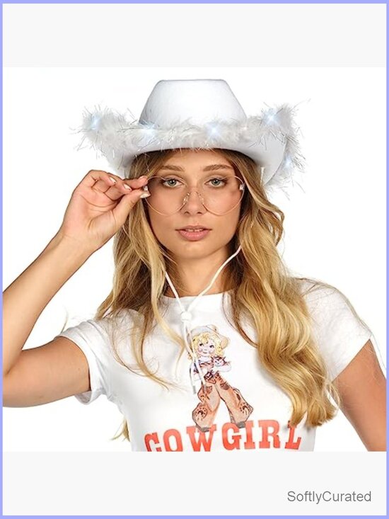 Light Up Cowboy Hat and Heart Glasses Set LED Costume Accessory main image 6
